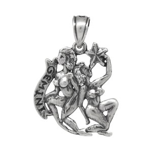Gemini Zodiac Necklace Sterling Silver .925 Oxidized With Vintage Look Handmade Made In USA