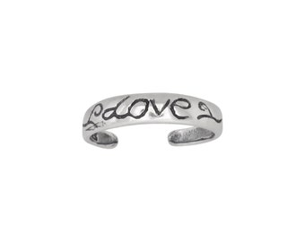 Sterling Silver .925 Love Engraved Toe Ring adjustable size | Made In USA