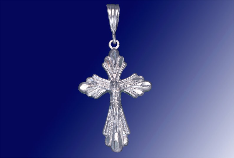 Sterling Silver Cross with Jesus Pendant Necklace 1.85 Inches 4 Grams with Diamond Cut Finish and 24 Inch Figaro Chain image 6