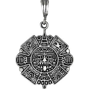 Sterling Silver Aztec Calendar Mayan Sun Charm Pendant Necklace 1.9 Inches 9 Grams with Antique Oxidized Finish and 24 Inch Chain