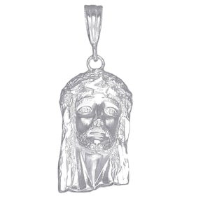 Sterling Silver Jesus Pendant Necklace 1.5 Inches 2.3 Grams with Diamond Cut Finish and 24 Inch Chain