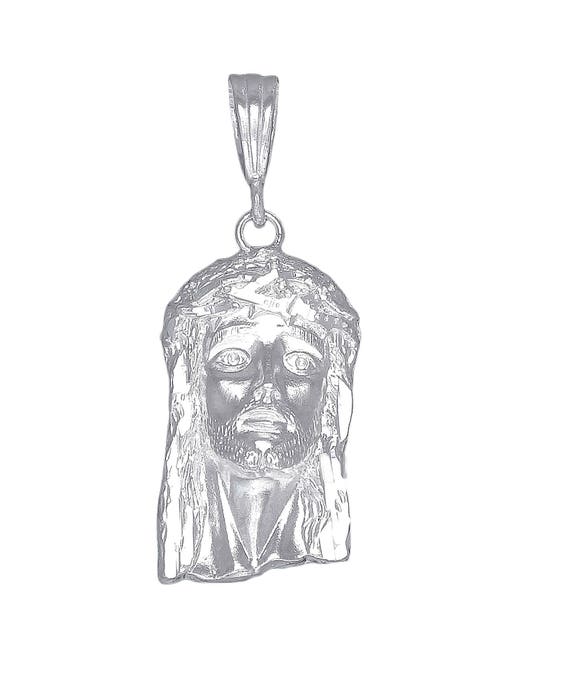Sterling Silver Jesus Charm Pendant Necklace Diamond Cut Finish with Chain