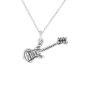 Sterling Silver .925 Guitar Charm Pendant Necklace, Oxidized | Made in USA