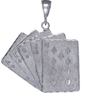 Grote Sterling Silver Royal Flush van harten Poker charme hanger ketting 2.1 duim 9 gram met diamant geslepen afwerking en 24 Inch figaroketting