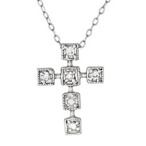 Sterling Silver .925 Cross Pendant with Cubic Zirconia (CZ) Stones Necklace | Made in USA