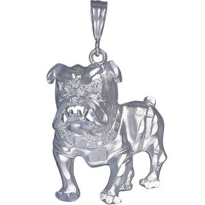 Sterling Silber Bulldogge Charmehalskette 1,6 Zoll 4,5 Gramm mit Schnitt Diamant-Finish und 24-Zoll-Figaro-Kette