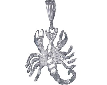 Sterling Silver Scorpion Charm Pendant Necklace 1.4 Inches 3.8 Grams with Diamond Cut Finish and 24 Inch Figaro Chain
