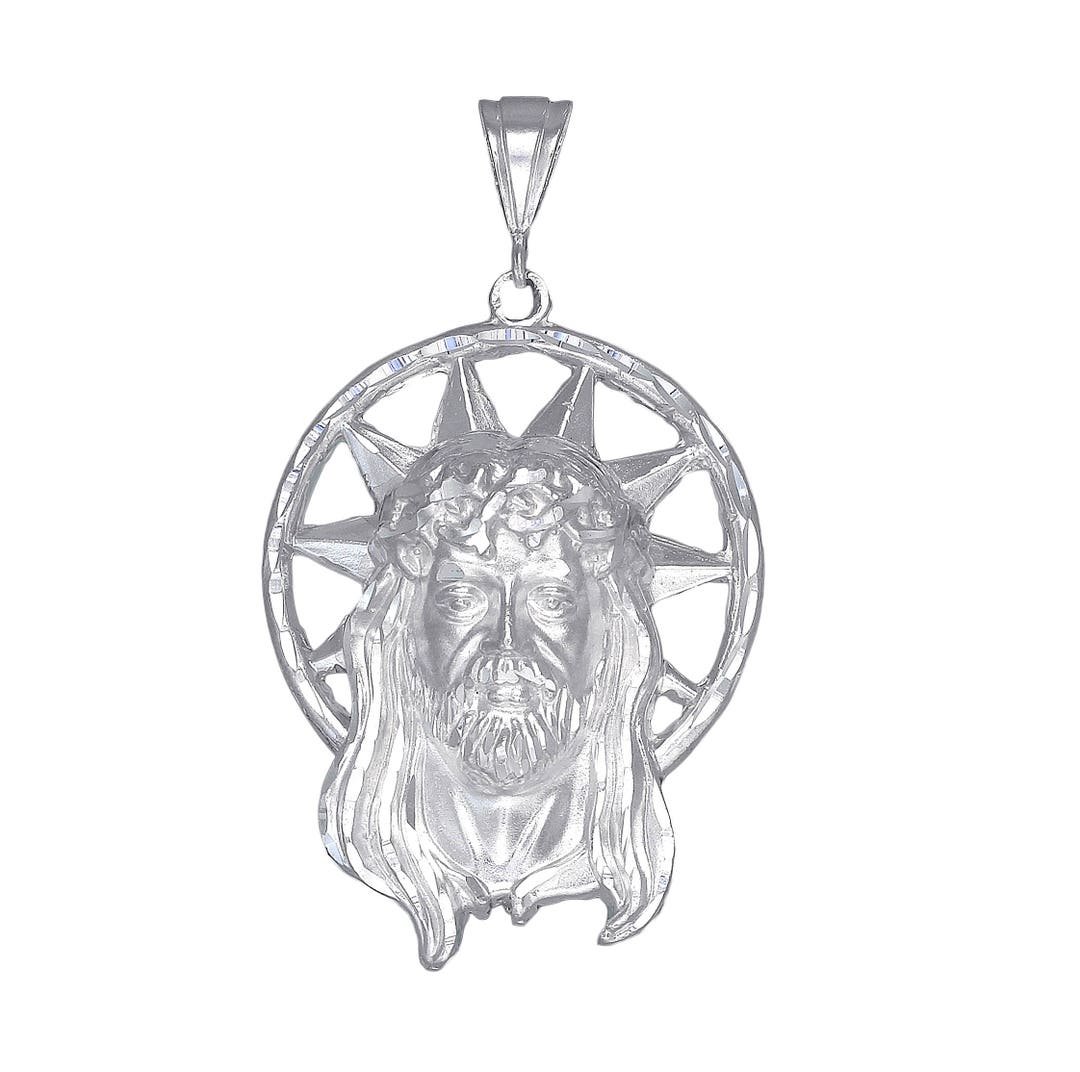 Huge Heavy Sterling Silver Jesus Head Pendant Necklace 3 Inches 24