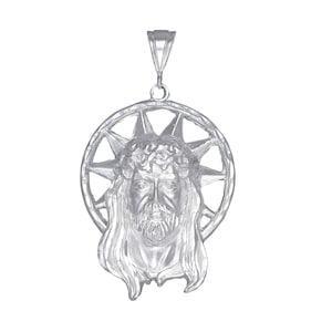 Huge Heavy Sterling Silver Jesus Head Pendant Necklace 3 Inches 24 Grams, Diamond Cut Finish and 24 Inch Chain