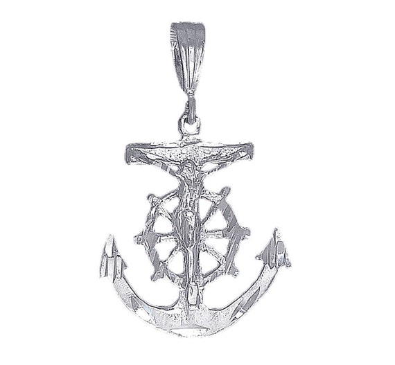 Sterling Silver Anchor Cross with Jesus and Hearts Charm Pendant Necklace 1.5" Sterling Silver Anchor Cross with Jesus and Hearts Charm Pendant Necklace 1.5"