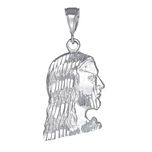 Sterling Silver Jesus Head Pendant Necklace 2 Inches 6.5 Grams with Diamond Cut Finish and 24 Inch Chain