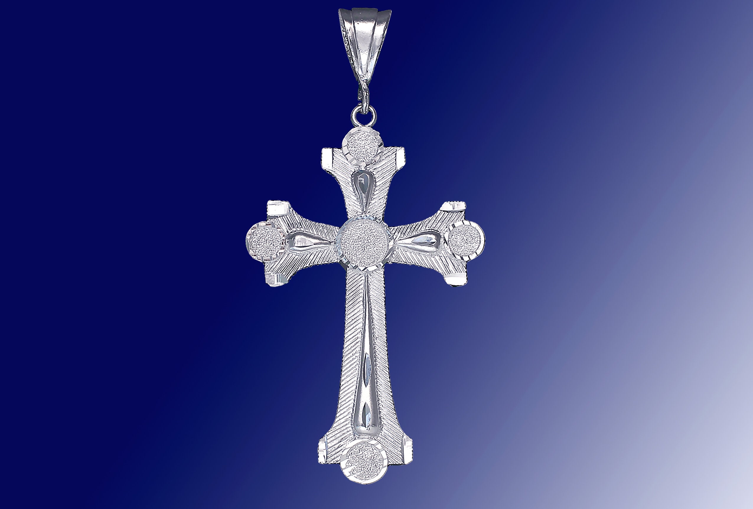 Large Sterling Silver Cross without Jesus Pendant Necklace Diamond Cut Finish