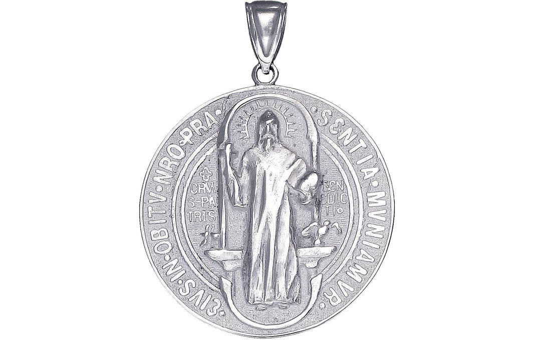 Large Sterling Silver Saint Benedict Medal Reversible Charm Pendant ...
