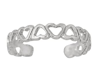 Anello per dita dei piedi in argento Sterling 925 con cuori multipli, misura regolabile / Prodotto negli Stati Uniti