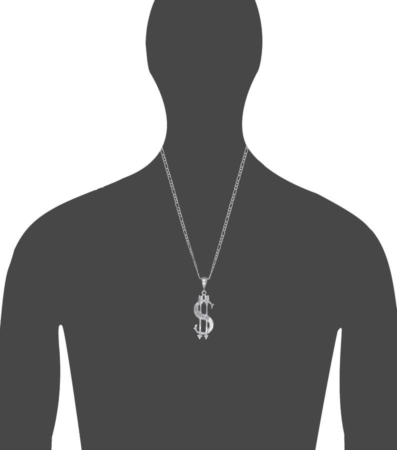 Sterling Silver Arrow and Dollar Sign Charm Pendant Necklace 2.2 Inches 3.7 Grams with Diamond Cut Finish and 24 Inch Figaro Chain