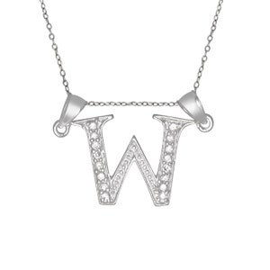 Colgante inicial de plata de ley .925 &quot;W&quot; con piedras cúbicas de circonio . Hecho en EE.UU.