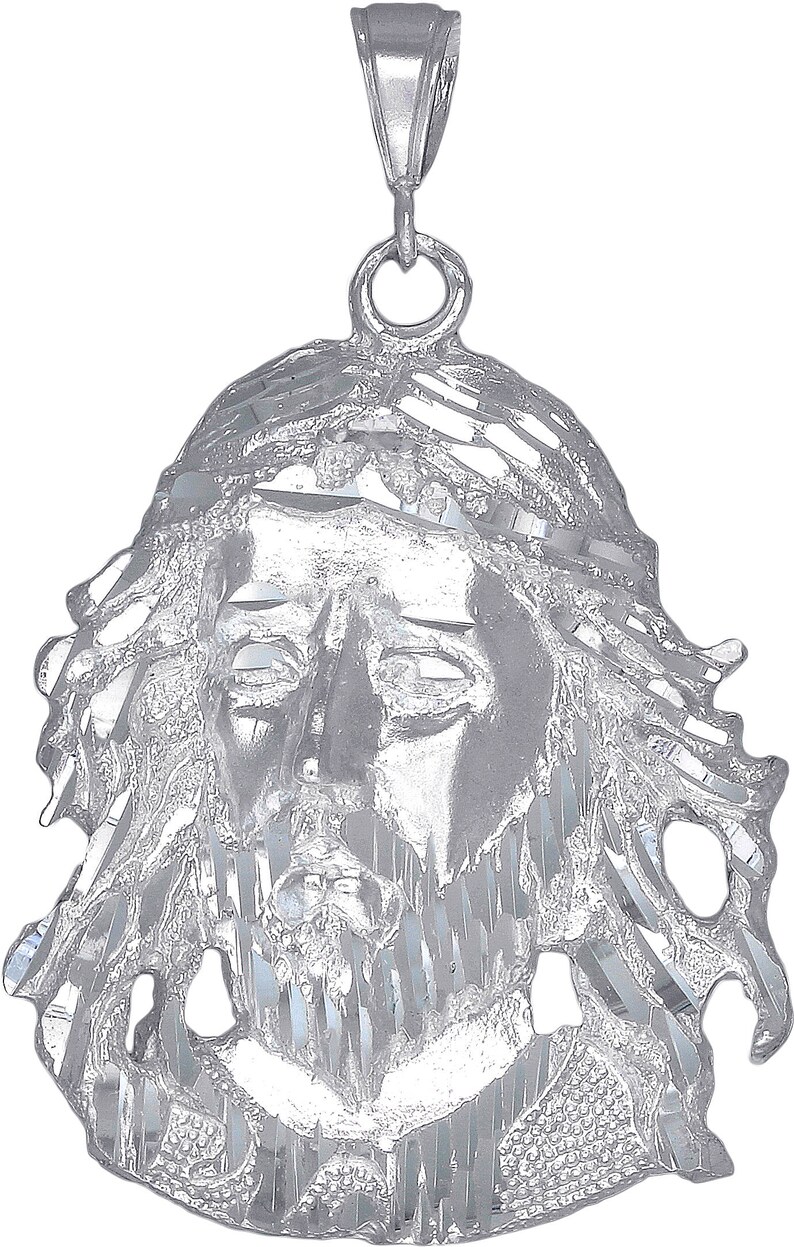 Large Sterling Silver Jesus Head Pendant Necklace 2.6 Inches 17 Grams with Diamond Cut Finish and 24 Inch Chain
