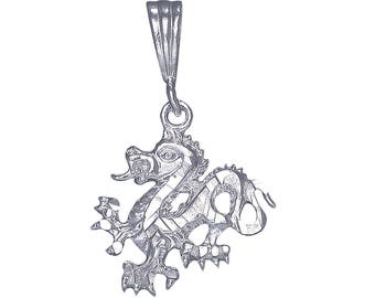 Sterling Silver Dragon Charm Pendant Necklace 1.2 Inches 2 Grams with Diamond Cut Finish and 24 Inch Figaro Chain
