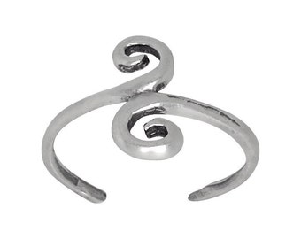 May include: Silver toe ring with a double spiral design.
