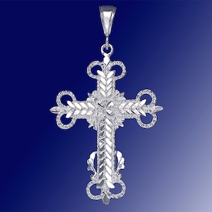 Sterling Silver Cross without Jesus Pendant Necklace 2.5 Inches 5.5 Grams with Diamond Cut Finish and 24 Inch Figaro Chain