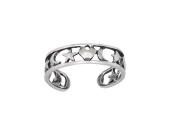 Sterling Silber .925 Herz, Stern, Mond, Zehenring größenverstellbar | Hergestellt in den USA