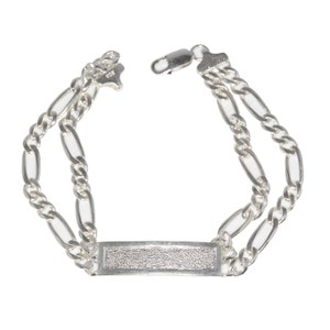 Men’s Sterling Silver Figaro ID Bracelet 7&quot; 7.5&quot; 8&quot; 8.5&quot; 9&quot; 9.5&quot; 10&quot; | Solid .925 | Engravable Name Plate | Custom Gift | Made in USA