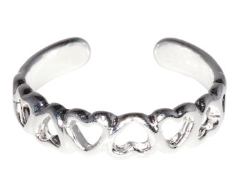 Anello per dita dei piedi in argento Sterling 925 con cuori multipli, misura regolabile / Prodotto negli Stati Uniti