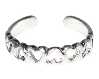 Sterling Silver .925 Multiple Hearts Toe Ring adjustable size | Made In USA