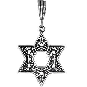 Sterling Silver Star of David Pendant Necklace 1.5 Inches 2.8 Grams with Antique Oxidized Finish and 18 Inch Chain