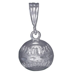 Sterling Silver Softball Ball Charm Pendant Necklace 1 Inch 2.2 Grams with Diamond Cut Finish and 18 Inch Rolo Chain