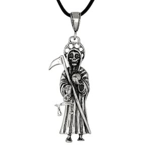 Sterling Silver .925 Santa Muerte &quot;Our Lady of the Holy Death&quot; Charm Pendant, Oxidized | Made in USA
