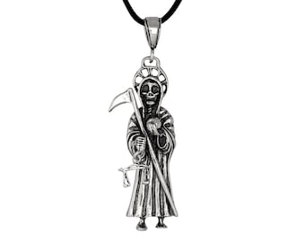 Plata esterlina. 925 Santa muerte "Virgen de la Santa muerte" colgante de encanto, oxidado | Made in USA