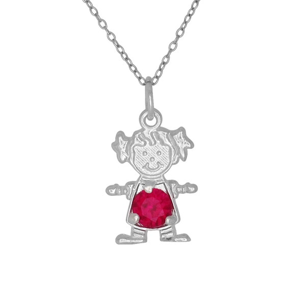 Sterling Silver .925 Happy Baby Girl with Birthstone January / Garnet, Cubic Zirconia Stone. Charm Pendant Necklace | Made in USA