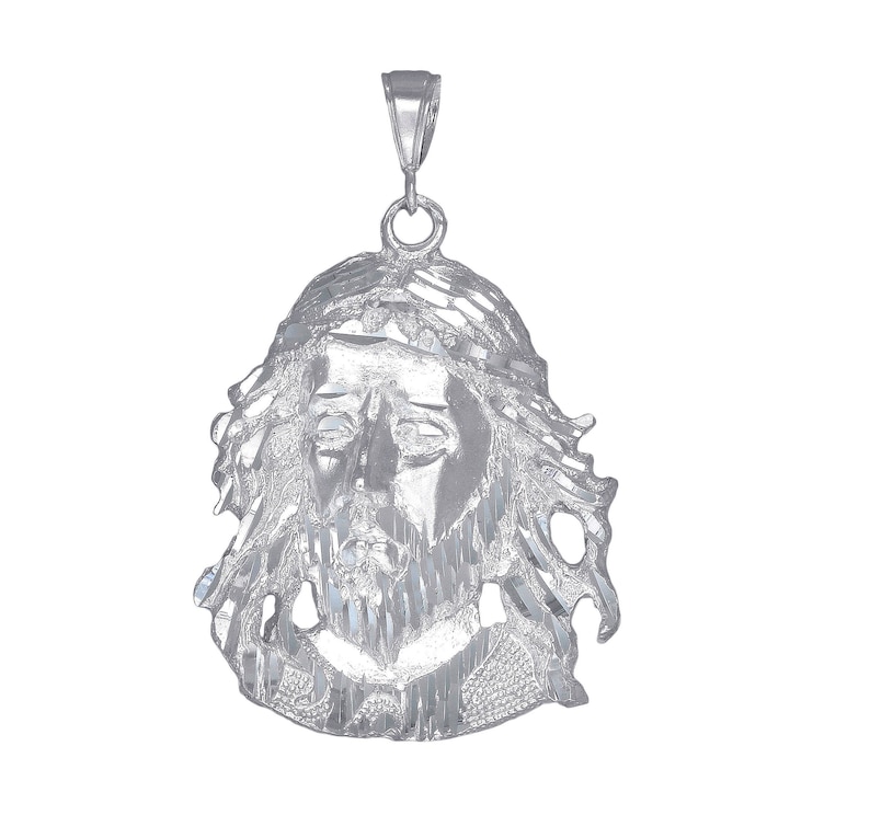 Large Sterling Silver Jesus Head Pendant Necklace 2.6 Inches 17 Grams with Diamond Cut Finish and 24 Inch Chain