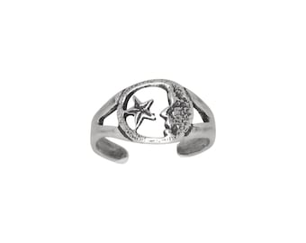 Sterling Silber .925 Stern und Mond Zehenring größenverstellbar | Hergestellt in den USA