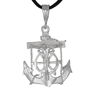 Sterling Silver .925 Crucifix Anchor Cross Mariner (S) Diamond Cut Charm Pendant Necklace | Made In USA