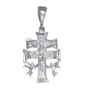 Cruz de Caravaca de plata de ley durante el collar 1.9 pulgadas 5 gramos con acabado de corte de diamante y cadena de 24 pulgadas