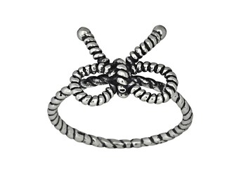 Sterling Silver .925 Bow Ring Ribbon Wire Style, Oxidized, Sizes 4-10 Also 1/2 Sizes are Available| Made in USA