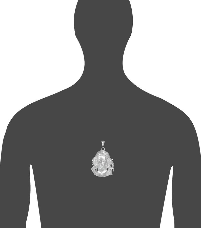 Large Sterling Silver Jesus Head Pendant Necklace 2.6 Inches 17 Grams with Diamond Cut Finish and 24 Inch Chain