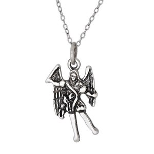 Sterling Silver .925 Archangel Miguel, Michael, Angel of Leadership, Charm Pendant, Oxidized Made in USA image 1
