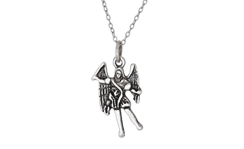 Sterling Silver .925 Archangel Miguel, Michael, Angel of Leadership, Charm Pendant, Oxidized Made in USA image 1