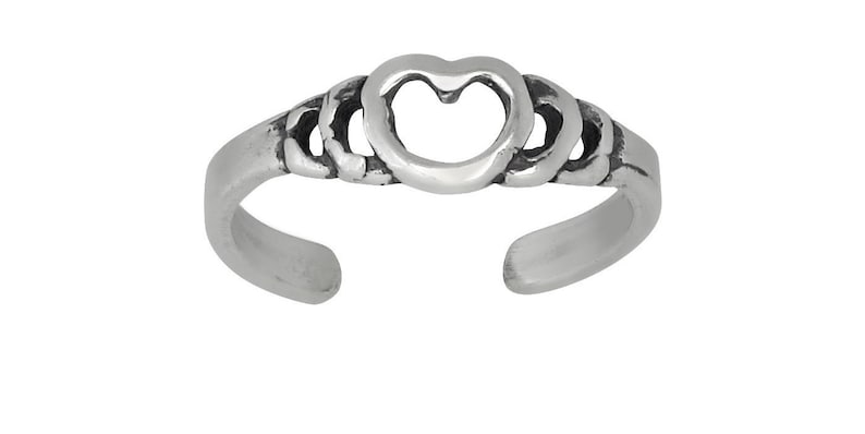 Sterling Silver .925 Heart Toe Ring Adjustable Size Oxidized Made in USA