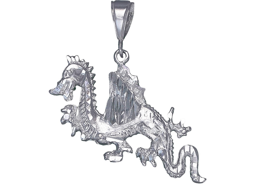 Sterling Silver Dragon Charm Pendant Necklace 1.9 Inches 7 Grams With