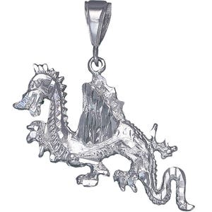 Sterling Silver Dragon Charm Pendant Necklace 1.9 Inches 7 Grams with Diamond Cut Finish and 24 Inch Figaro Chain