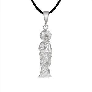Sterling Silber 925 Saint Jude Apostel von Jesus Charm Anhänger Halskette, Diamant Schnitt | Hergestellt in USA