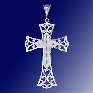 Large Sterling Silver Cross without Jesus Pendant Necklace with Diamond Cut Finish
