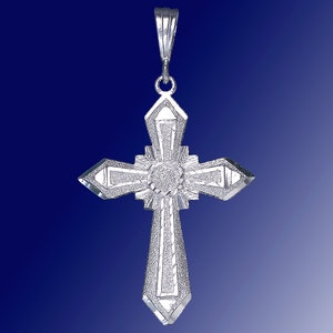 Sterling Silver Cross without Jesus Pendant Necklace 1.8 Inches 2.5 Grams with Diamond Cut Finish and 24 Inch Figaro Chain