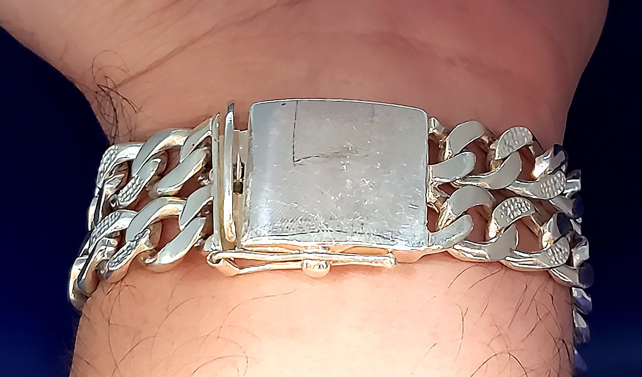 19 Mm Heavy Solid Sterling Silver DOUBLE 2 Row Nugget Style
