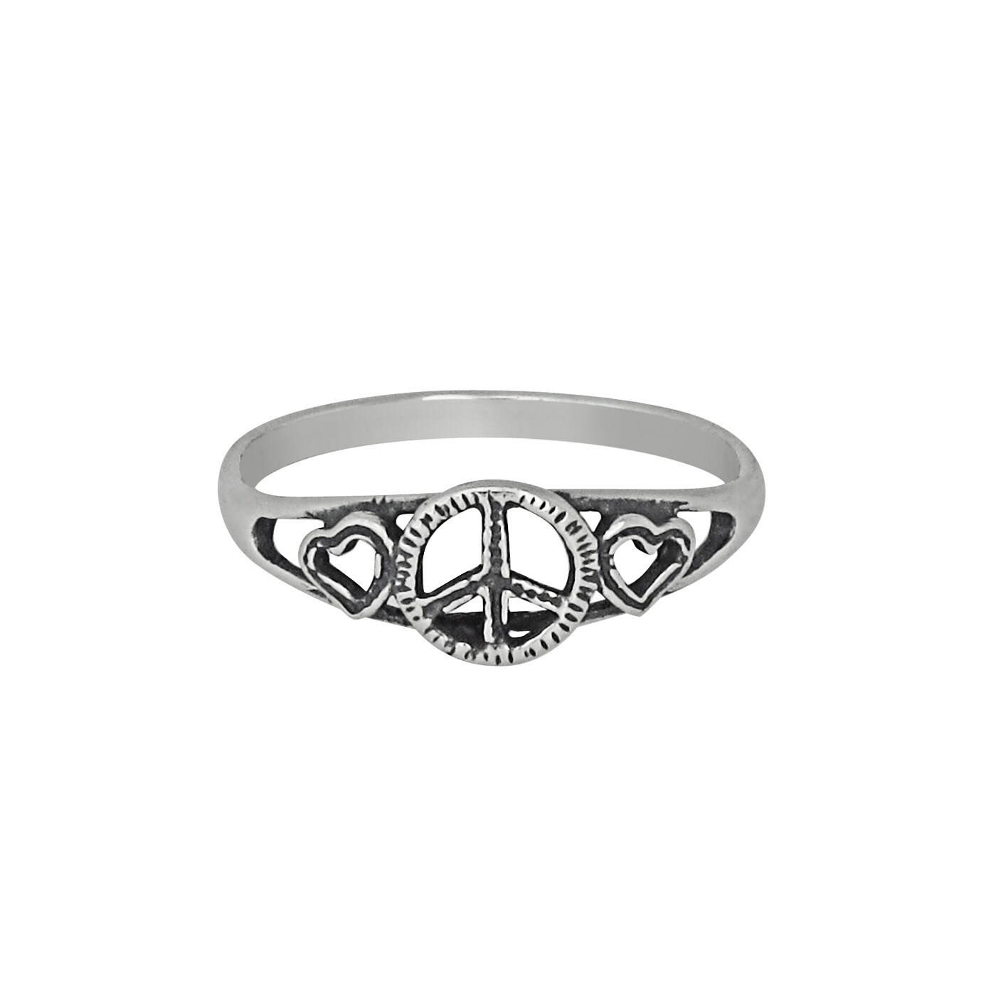 Sterling Silver .925 Peace Sign Ring With Hearts on Each Side Etsy