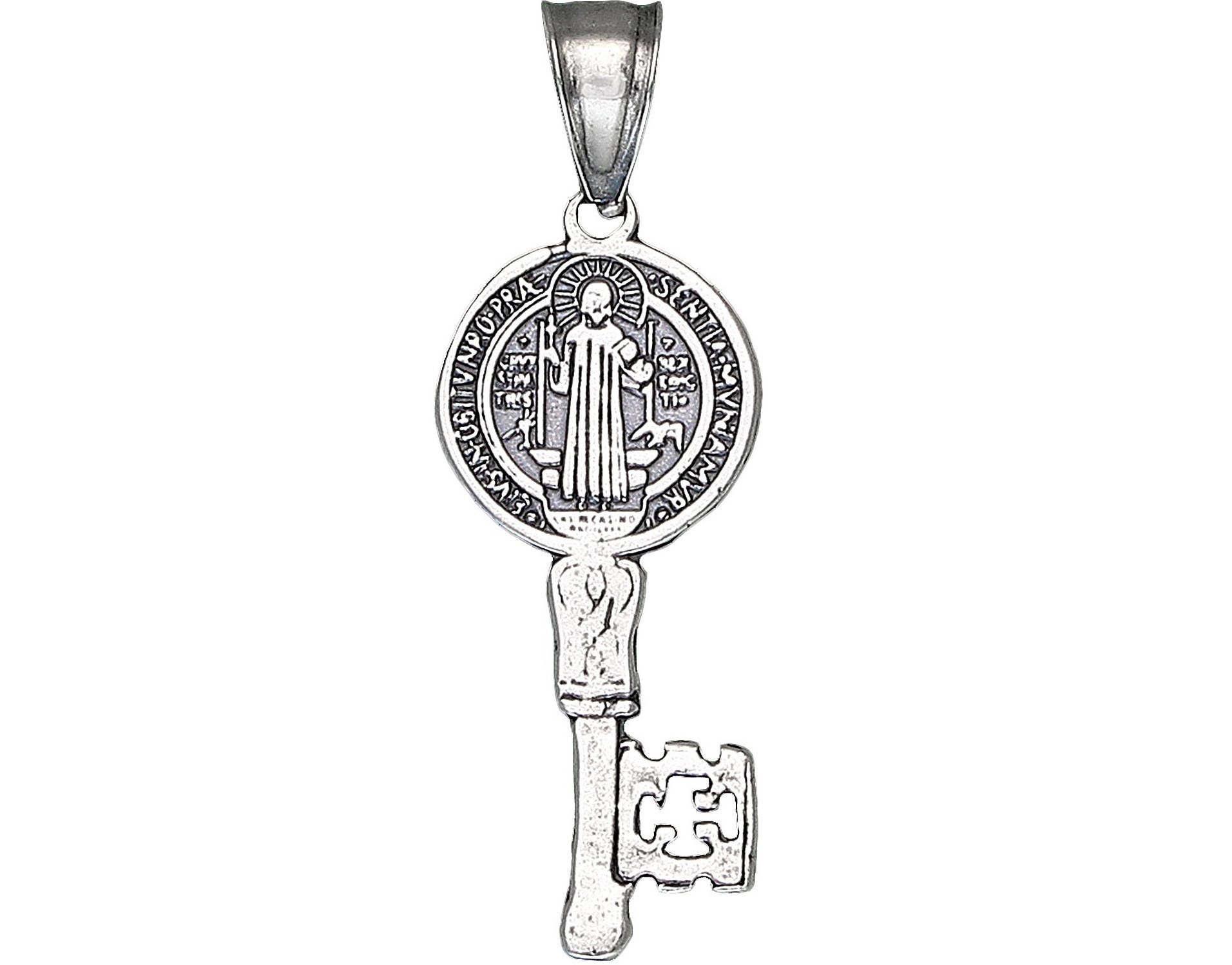 Sterling Silver Saint Benedict Key Medal Reversible Charm Pendant ...